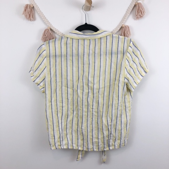 Rachel Zoe Yellow Striped Button Up Tie Front Top - Picture 2 of 6